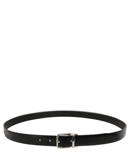Black Leather Silver Tone Metal Buckle Belt