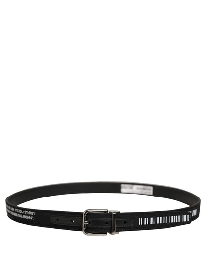 Black Fabric Leather Barcode Silver Buckle Belt