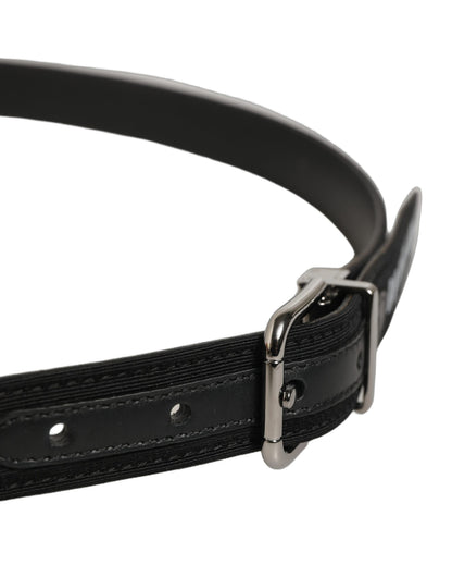 Black Fabric Leather Barcode Silver Buckle Belt