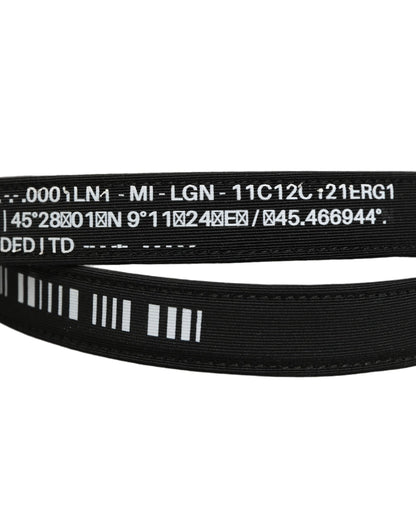 Black Fabric Leather Barcode Silver Buckle Belt