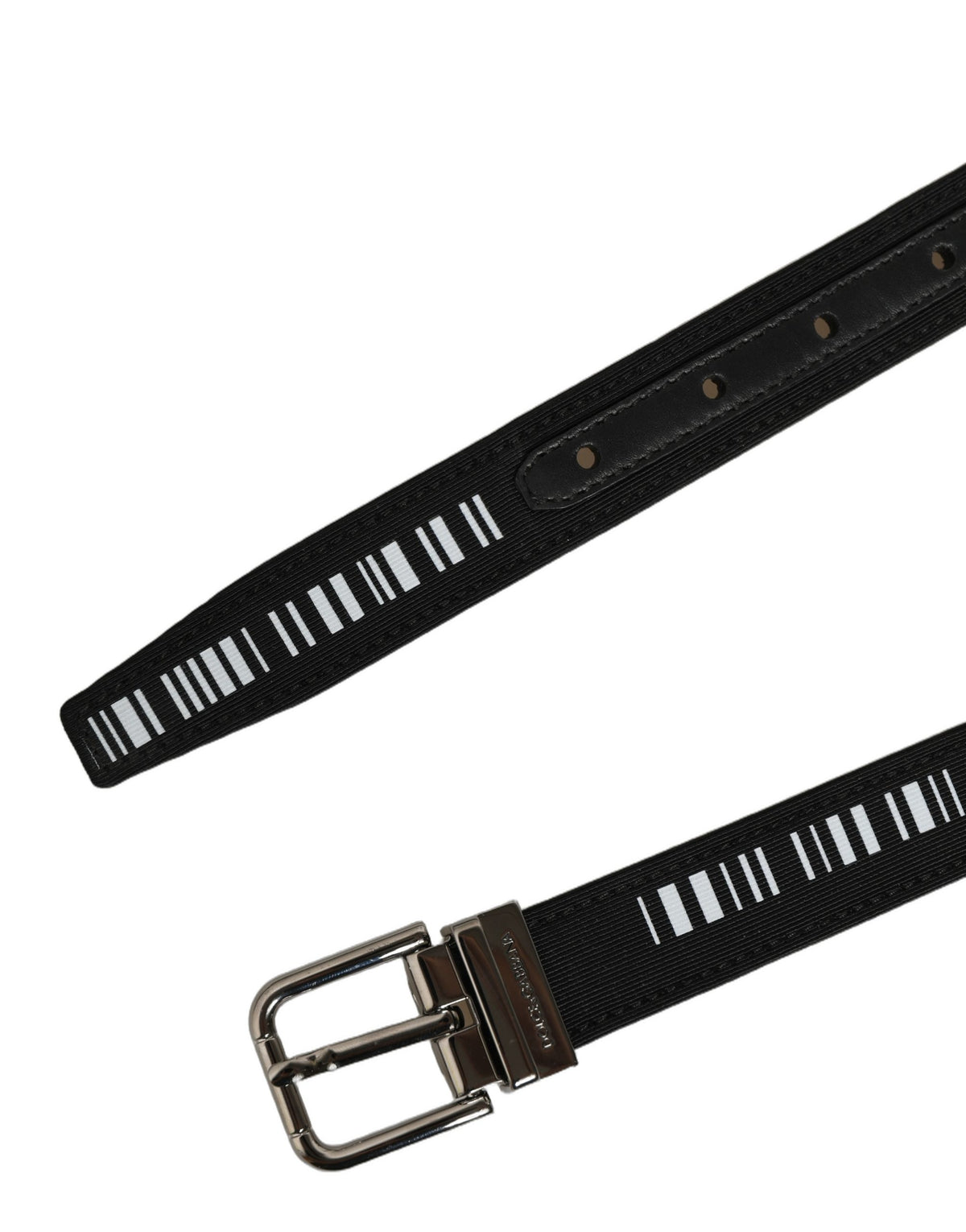 Black Fabric Leather Barcode Silver Buckle Belt