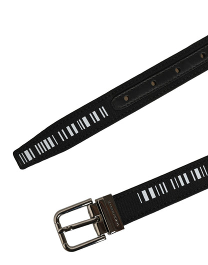 Black Fabric Leather Barcode Silver Buckle Belt