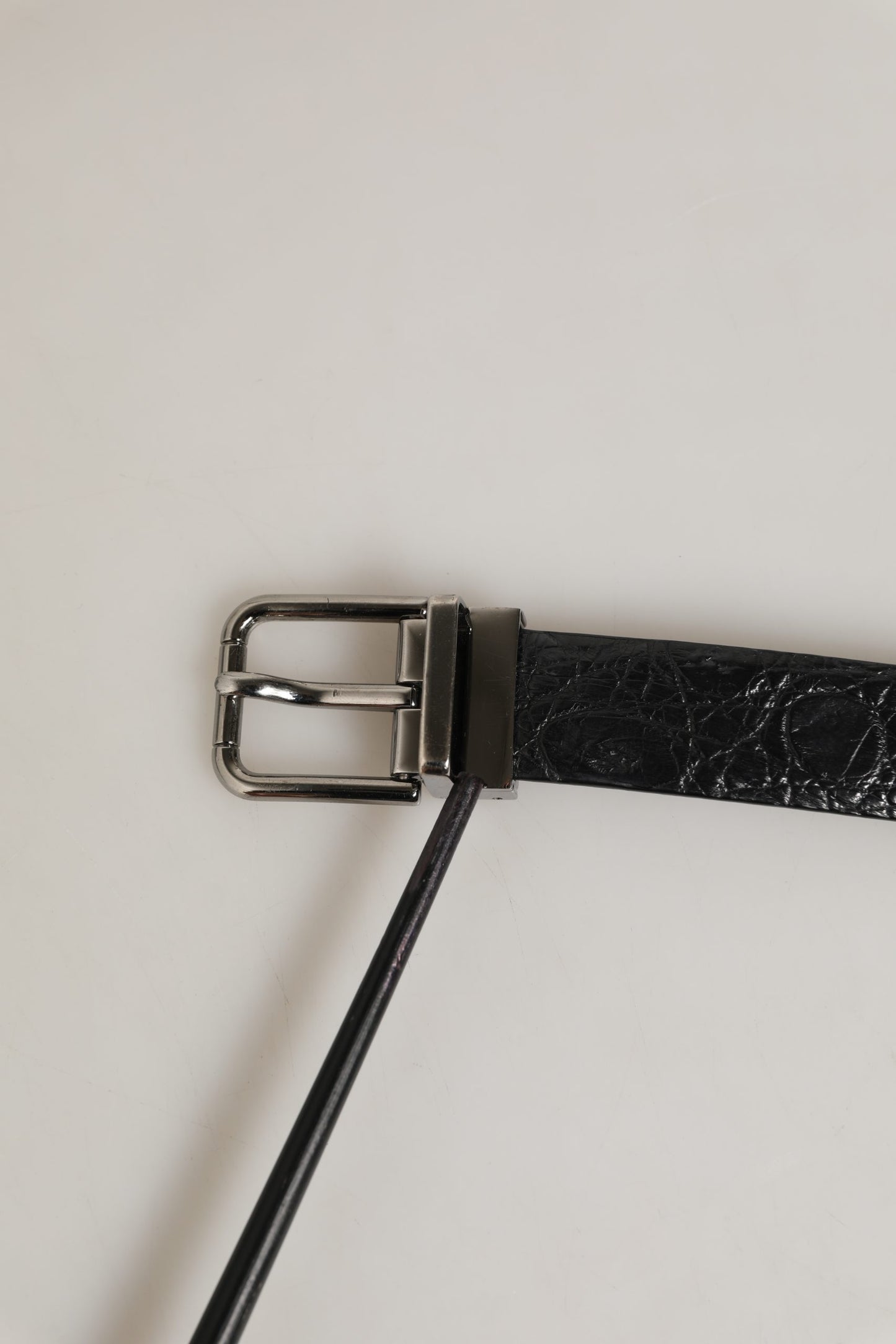 Black Leather Silver Metal Buckle Men Belt