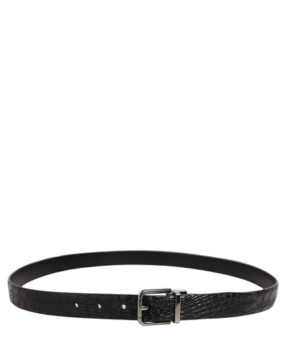 Black Leather Silver Metal Buckle Men Belt
