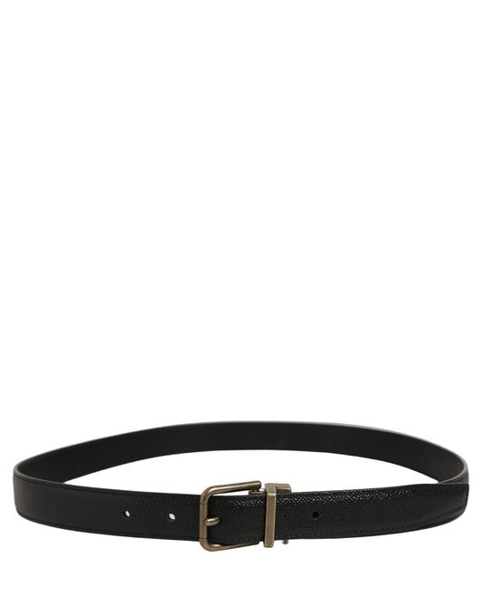 Men Black Calf Leather Gold Metal Buckle Belt