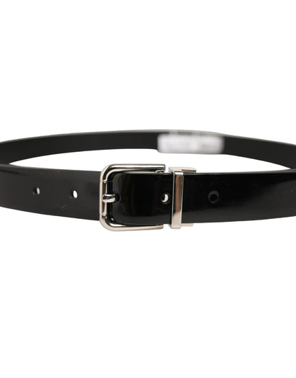 Black Classic Leather Silver Tone Buckle Belt