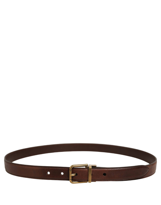 Brown Leather Gold Tone Metal Buckle Belt