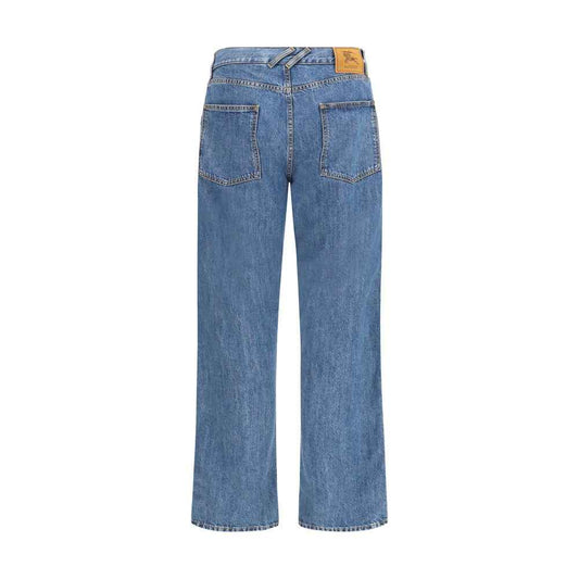 Blue Cotton Straight-Leg Jeans