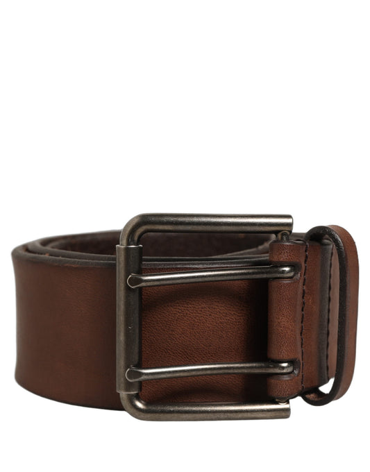 Belt Brown Leather Double Prong Metal Buckle