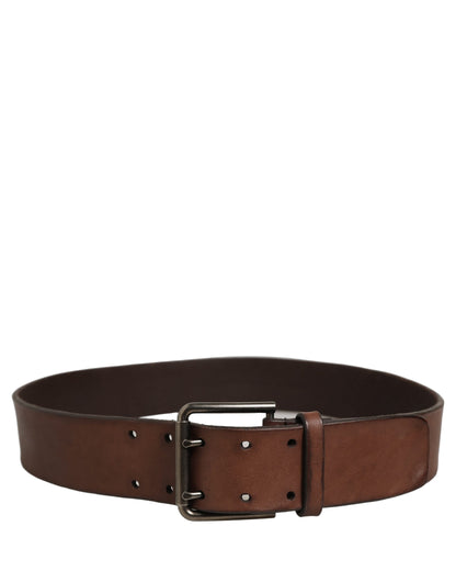 Belt Brown Leather Double Prong Metal Buckle