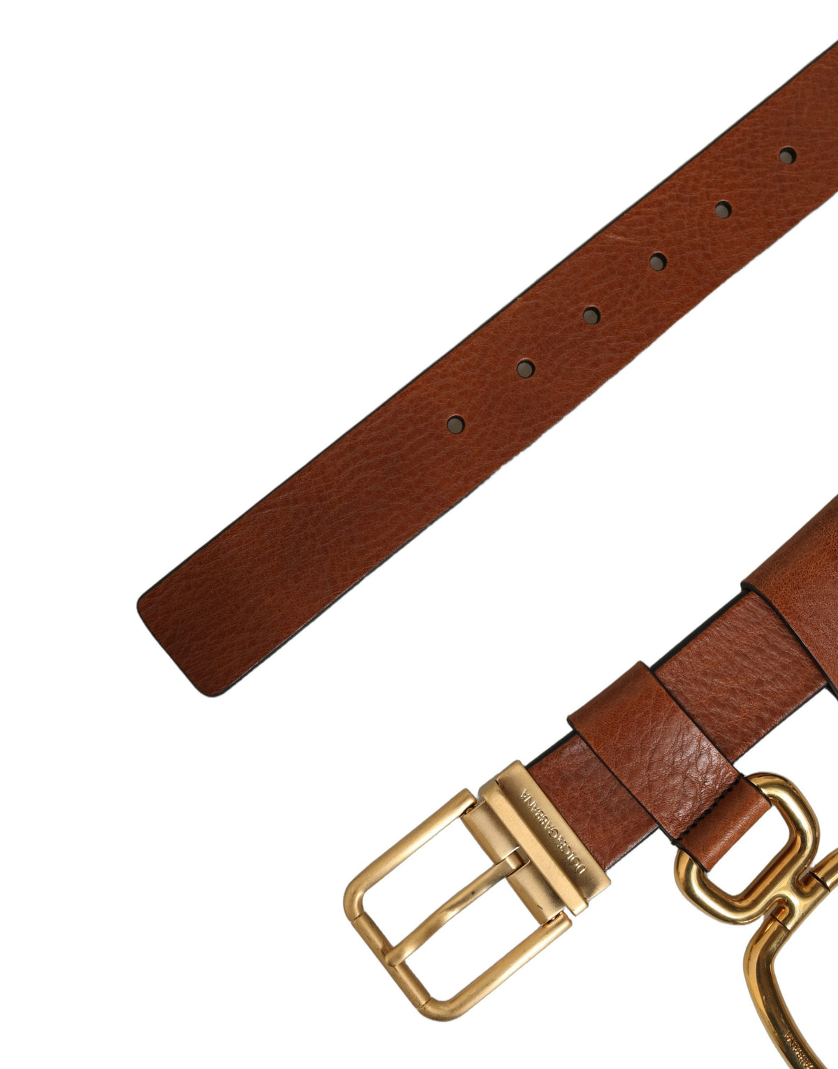 Brown Leather Gold Metal Rings Buckle Belt