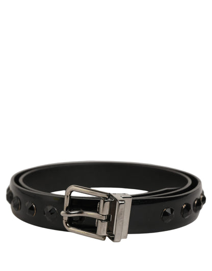 Black Leather Studs Silver Metal Buckle Belt