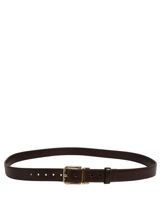 Men Brown Leather Gold Tone Metal Buckle Belt