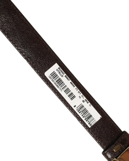 Men Brown Leather Gold Tone Metal Buckle Belt