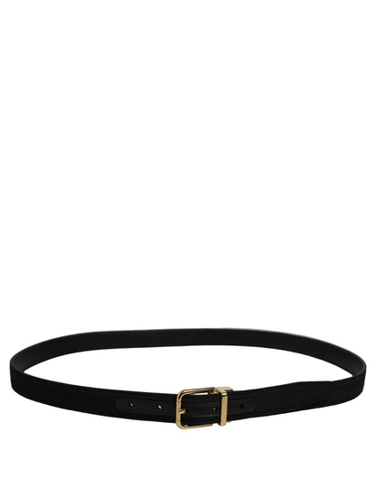 Black Canvas Leather Gold Metal Buckle Belt