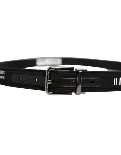 Black Fabric Leather Barcode Silver Buckle Belt