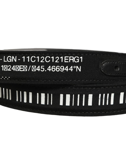 Black Fabric Leather Barcode Silver Buckle Belt