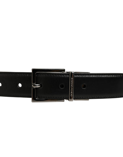 Black Classic Leather Silver Tone Buckle Belt