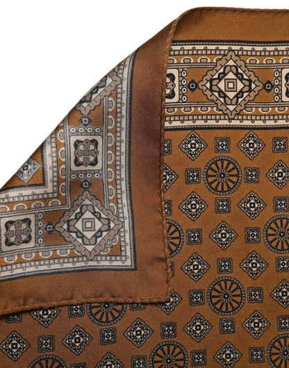 Brown Geometric Pocket Square Foulard Scarf