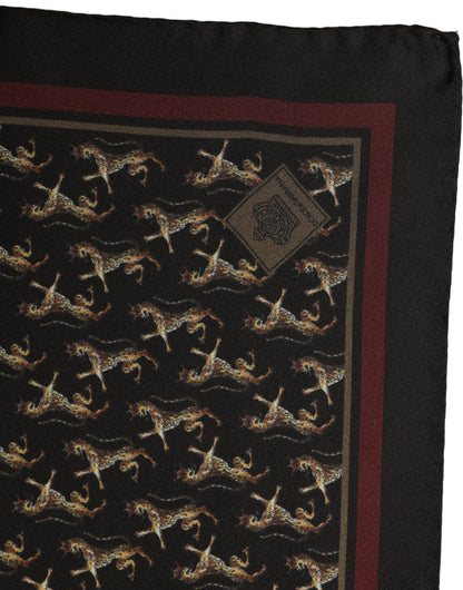 Black Horse Silk Pocket Square Foulard Scarf