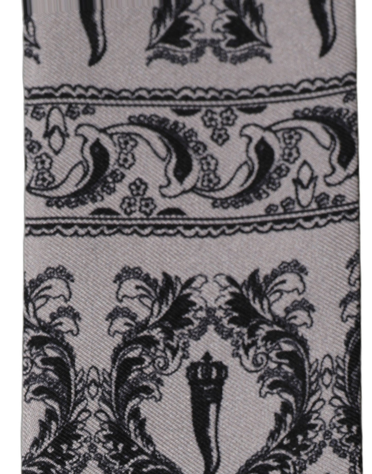 Gray Baroque Silk Fringed Skinny Foulard Scarf
