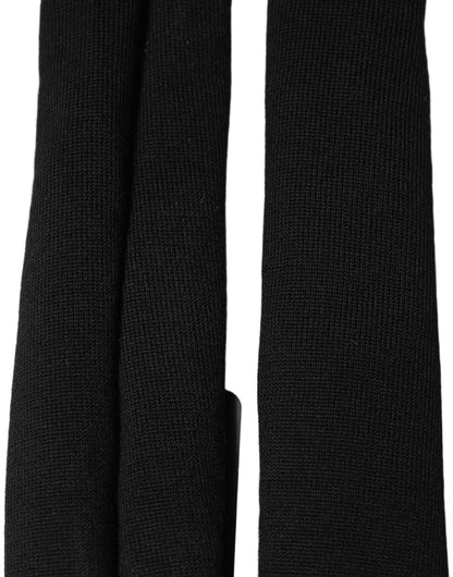 Men Black Wool Knitted Skinny Foulard Scarf
