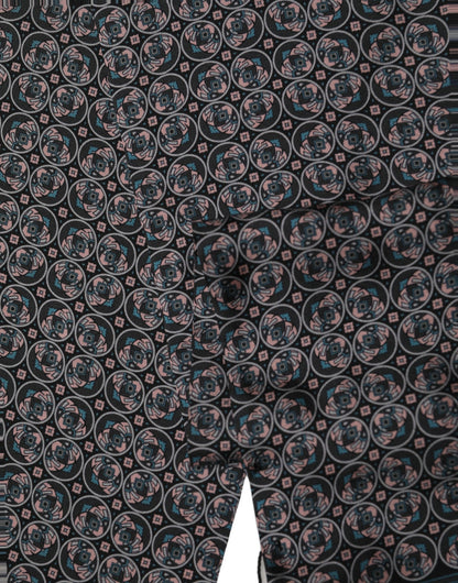 Black Silk Geometric Fringed Neck Shawl Scarf