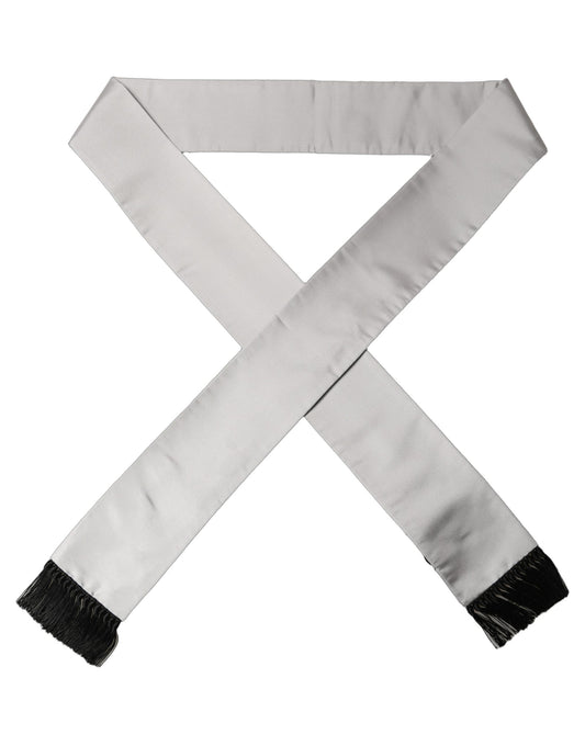 Light Gray Satin Silk Fringed Lace Stole Scarf