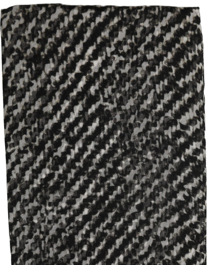Black White Herringbone Tweed Shawl Scarf