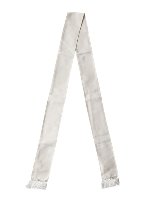 Men White Satin Silk Fringed Lace Stole Scarf