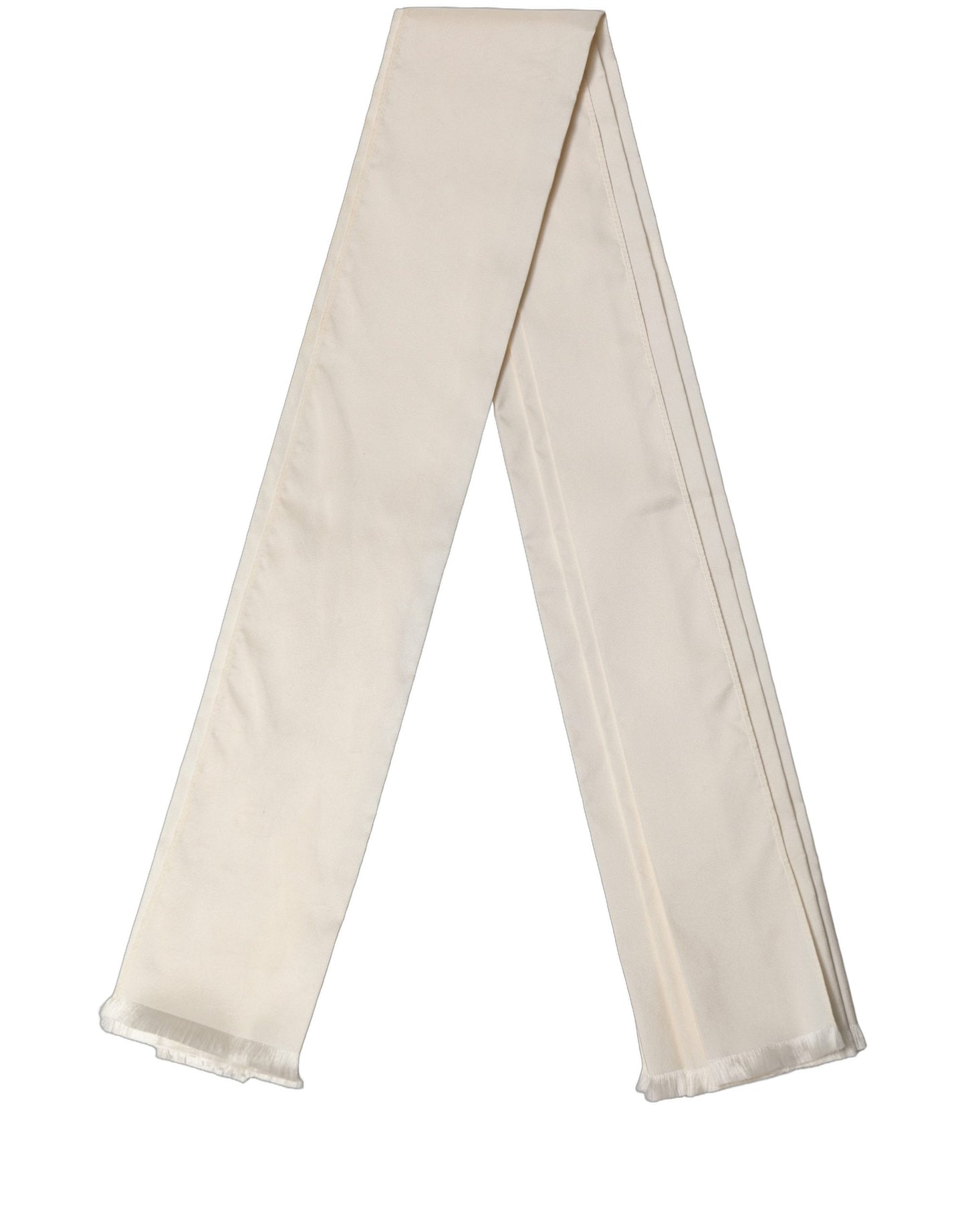 Men Cream Satin Silk Fringed Neck Shawl Scarf