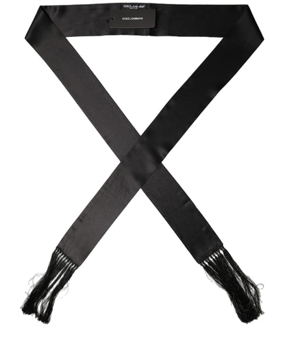 Men Black Satin Silk Fringed Neck Shawl Scarf