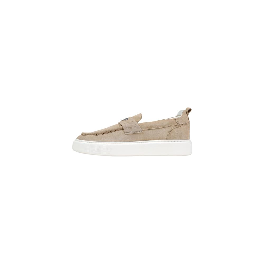 Beige Leather Slip-On Loafers