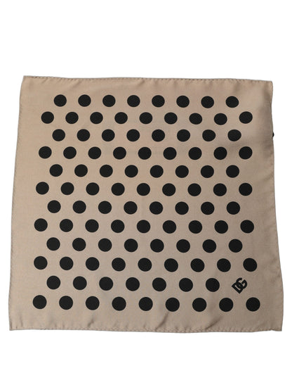 Beige Black Polka Dot Square Foulard Scarf