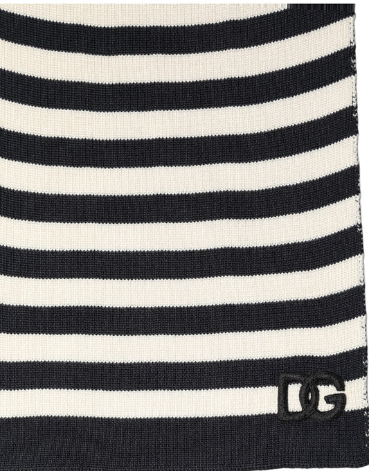 Black White Stripes Silk Knitted Shawl Scarf