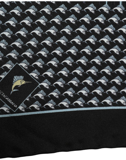 Black Silk Geometric Handkerchief Pocket Scarf