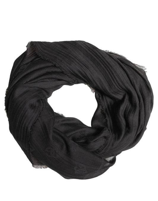 Black Silk Wool Fringed Men Lace Stole Scarf