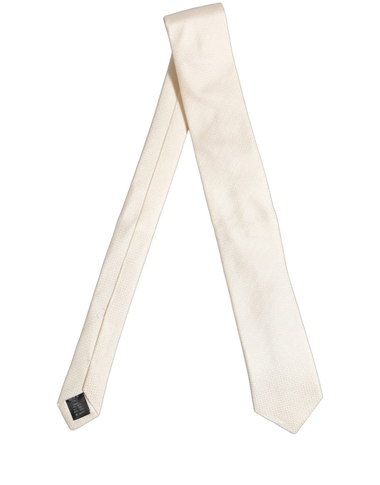 Men Off White Silk Textured Adjustable Tied Necktie Tie