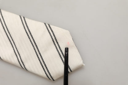 Men Off White Silk Stripes Adjustable Tied Necktie Tie