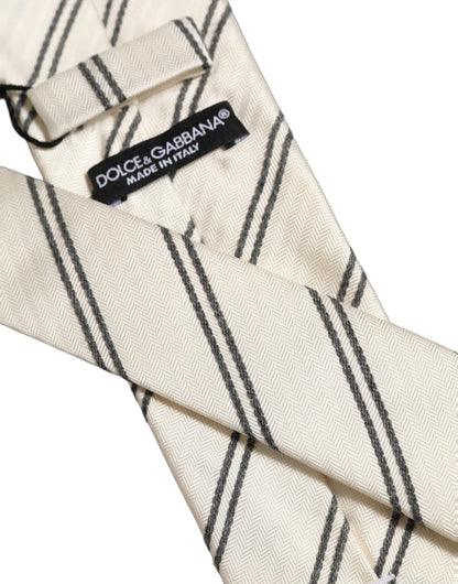Men Off White Silk Stripes Adjustable Tied Necktie Tie