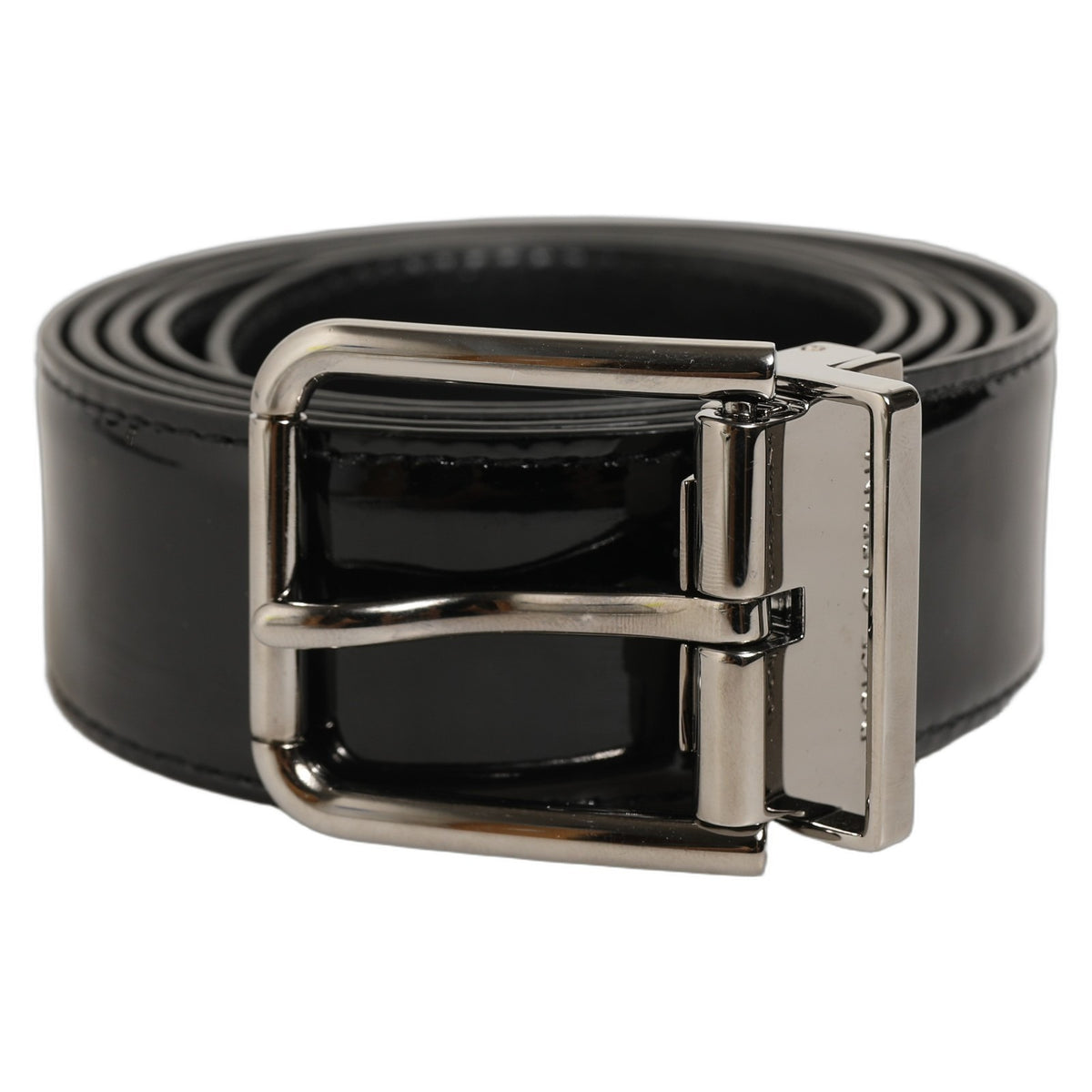 Black Patent Leather Silver Metal Buckle Belt