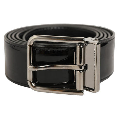 Black Patent Leather Silver Metal Buckle Belt