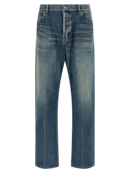 Blue Cotton Tapered Jeans