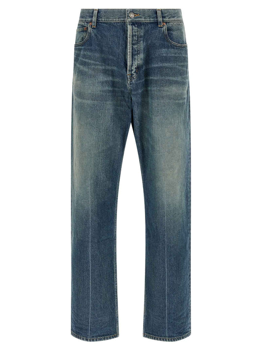 Blue Cotton Tapered Jeans