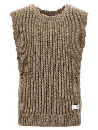Beige Wool Sleeveles Sweater