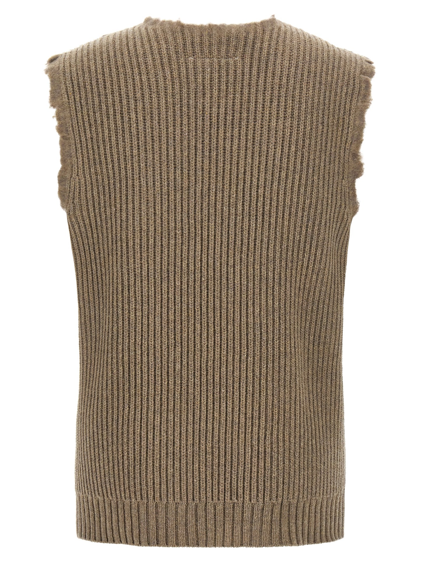 Beige Wool Sleeveles Sweater
