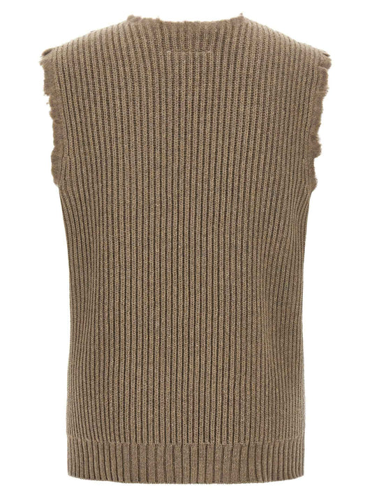 Beige Wool Sleeveles Sweater
