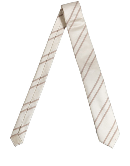 Men Off White Silk Stripes Adjustable Tied Necktie Tie