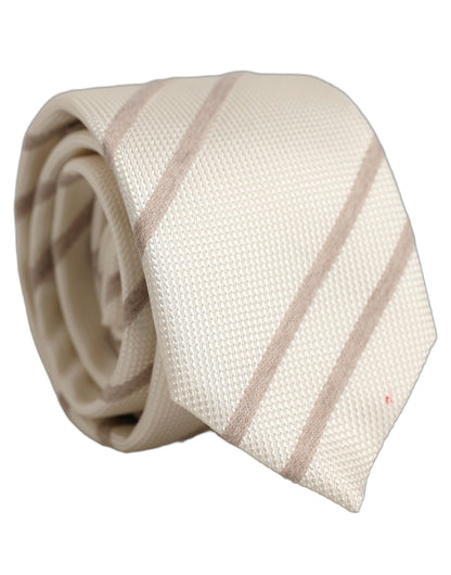 Men Off White Silk Stripes Adjustable Tied Necktie Tie