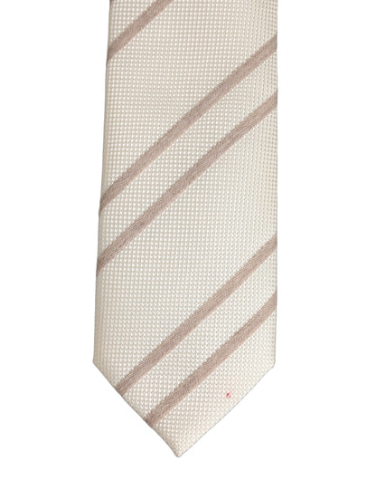Men Off White Silk Stripes Adjustable Tied Necktie Tie